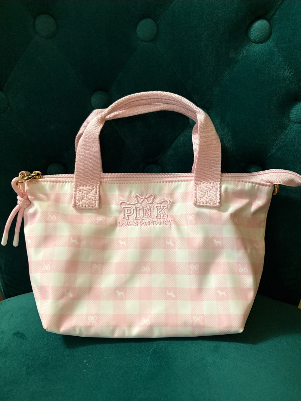 PINK Victoria's Secret Light Pink Gingham Tote small